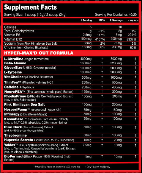 Performax Labs HYPERMAX'D OUT, 40/20 Servings