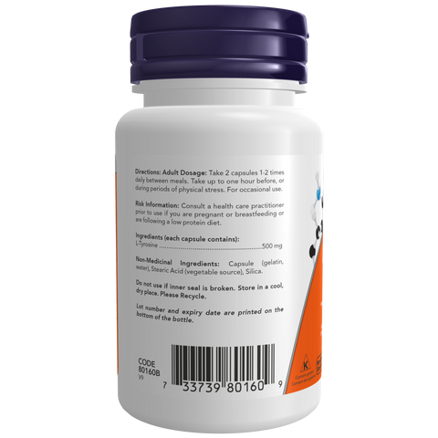 Now L-TYROSINE 500mg, 60 Capsules