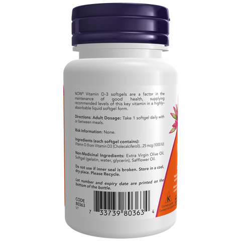 Now VITAMIN D3 1000 IU, 180 Softgels