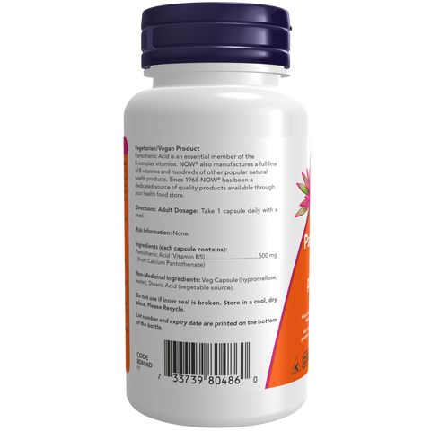 Now PANTOTHENIC ACID 500mg, 100 Capsules