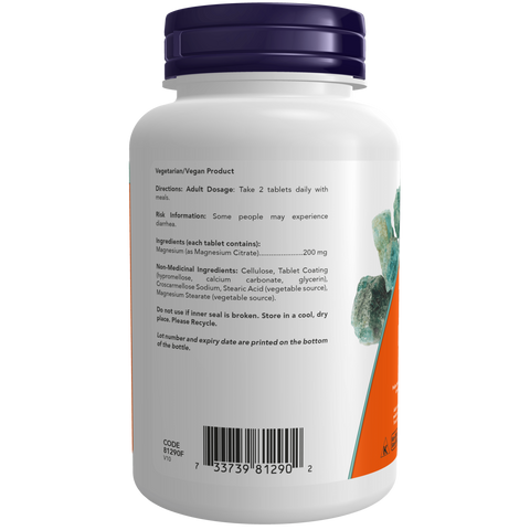 Now MAGNESIUM CITRATE 200mg, 100 tablets