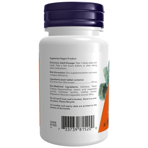 Now ZINC 50mg, 100 Tablets